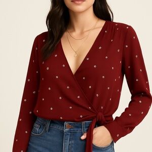 J. Crew tie waist printed long sleeve boho silk top ❤️